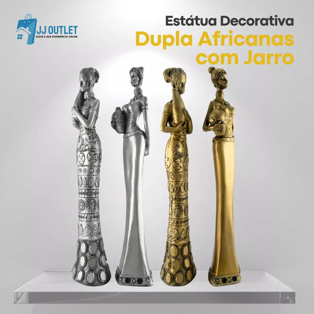 Estátuas Decoração Dupla Africanas com Jarro