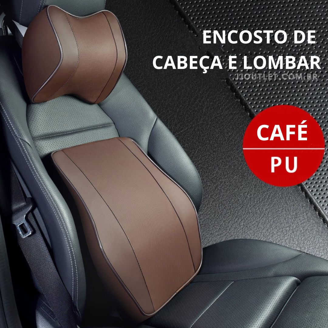 Encosto de Cabeça e Apoio de Lombar Premium Couro Sintético Respirável Universal