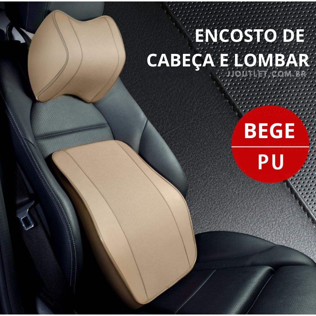 Encosto de Cabeça e Apoio de Lombar Premium Couro Sintético Respirável Universal