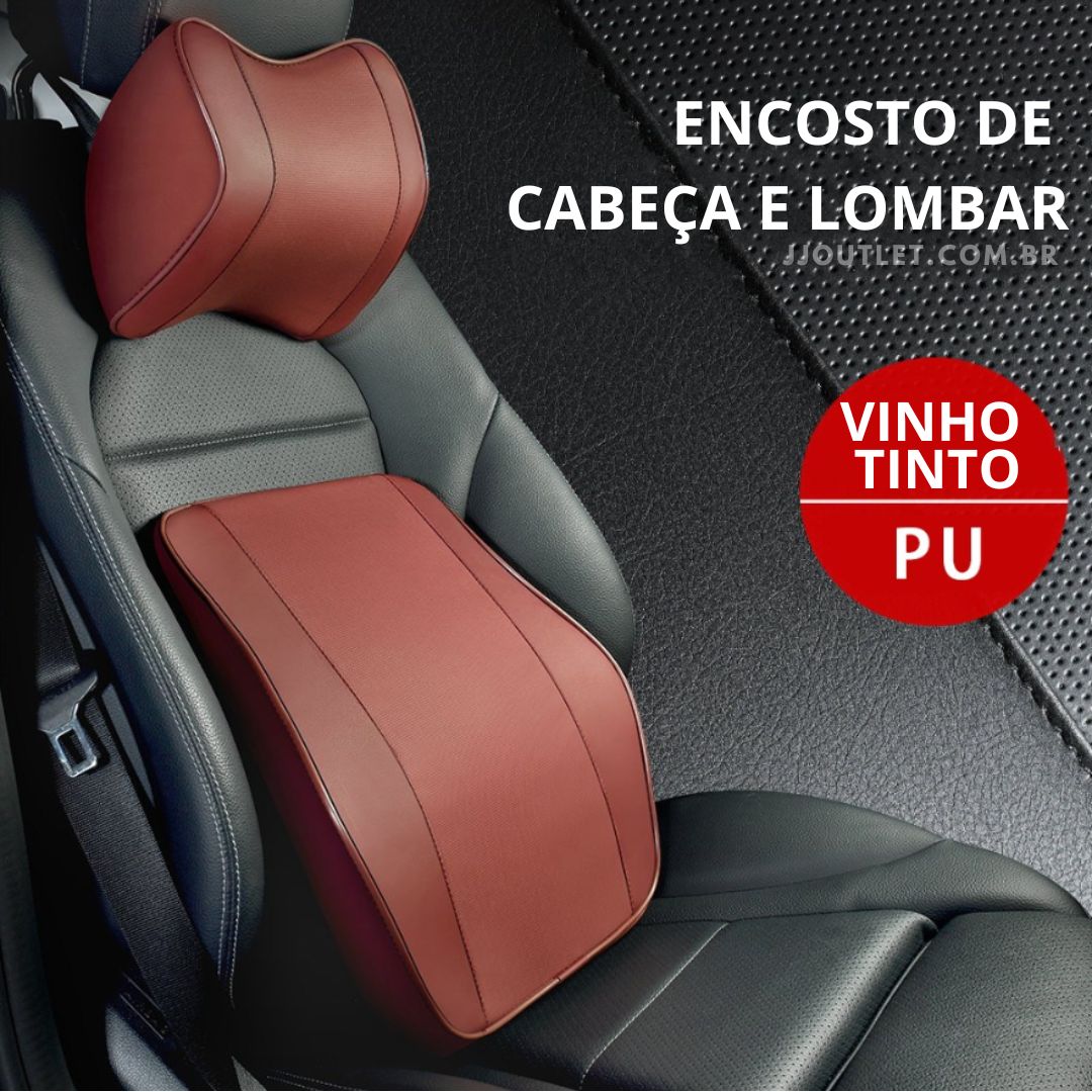 Encosto de Cabeça e Apoio de Lombar Premium Couro Sintético Respirável Universal