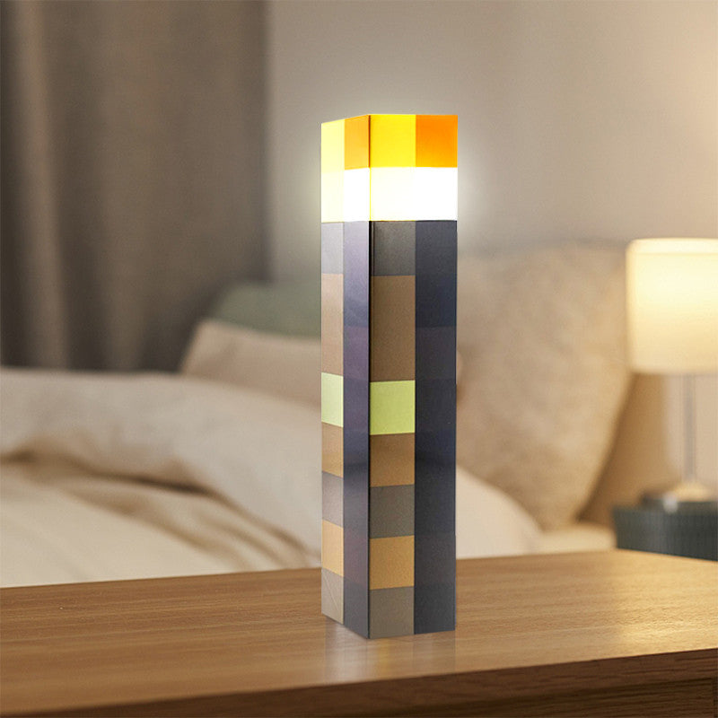 Luminária Geek Minecraft Tocha Brownstone Led 28CM Recarregável USB