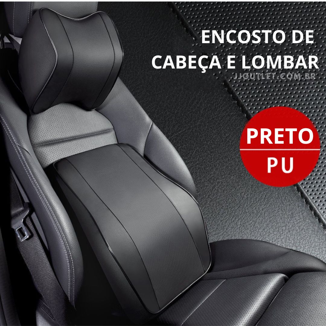 Encosto de Cabeça e Apoio de Lombar Premium Couro Sintético Respirável Universal