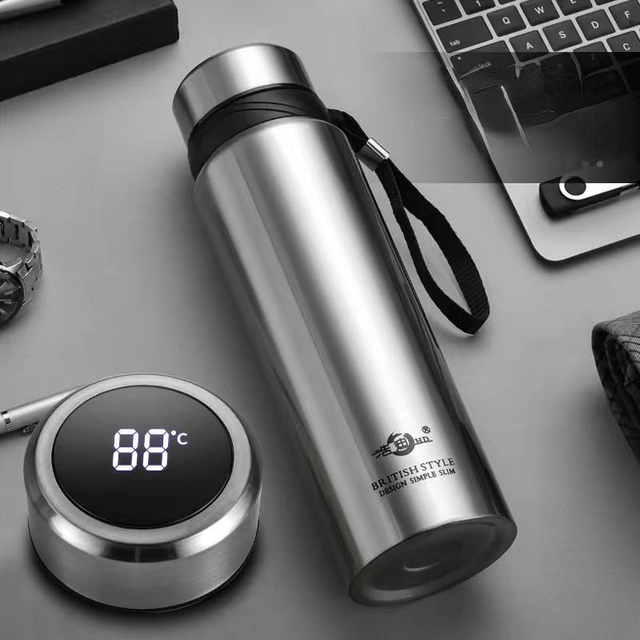 Garrafa Térmica a Vácuo em Aço Inoxidável com Chip Inteligente de Temperatura Led Smart de 800ml a 1800ml