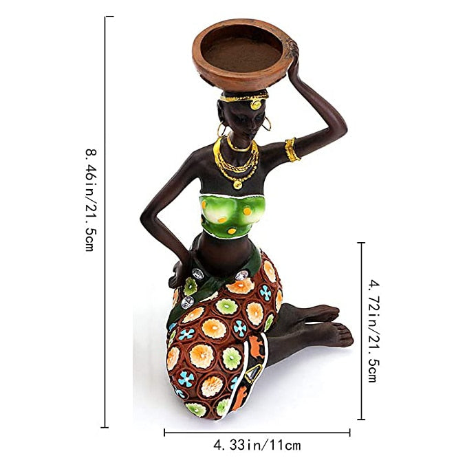 Decoração Castiçal de Vela Mulheres Africanas 21,5 cm de Resina Vintage