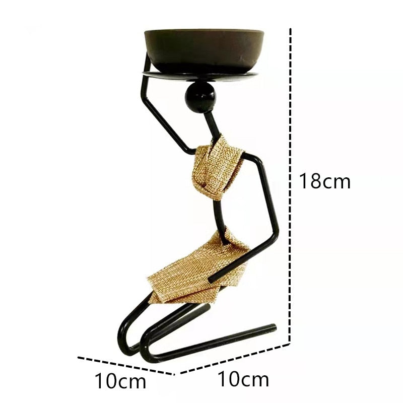 Decoração Castiçal de Vela Mulheres Africanas 21,5 cm de Resina Vintage