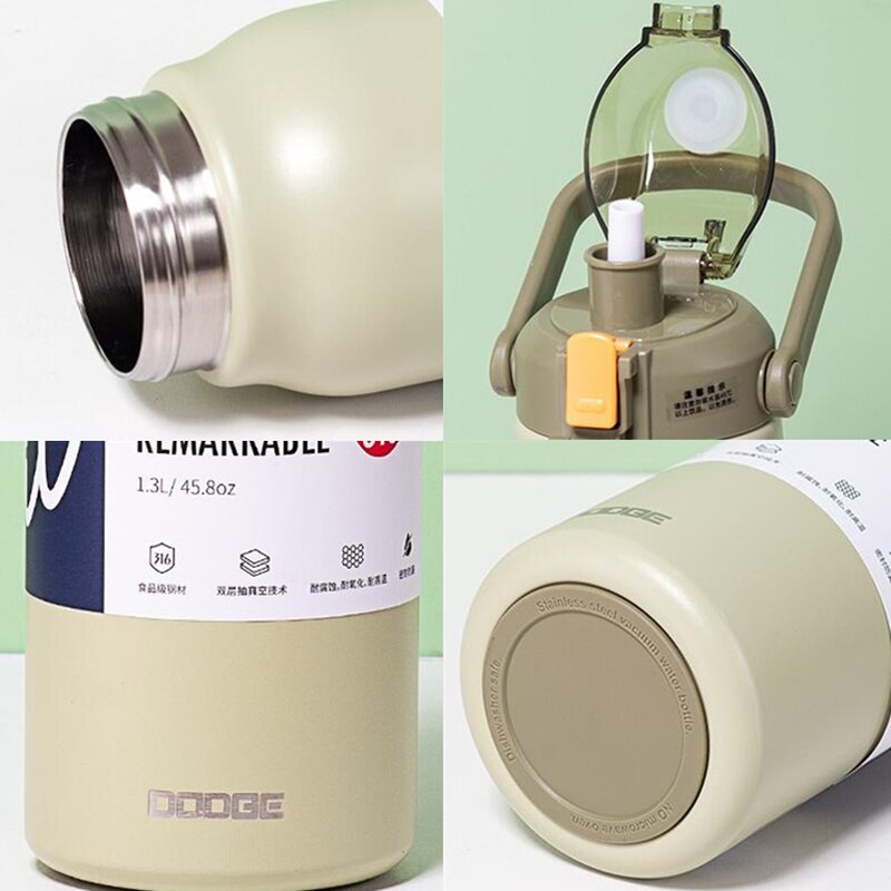 Garrafa Térmica a Vácuo em Aço Inoxidável Dodge com Canudo de Grande Capacidade Fria e Quente Ideal para Academia, trabalho e Viagens com Modelo de 1300ml e 1700ml