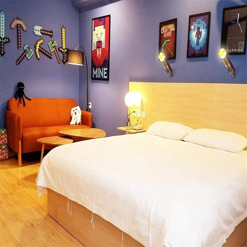 Luminária Geek Minecraft Tocha Brownstone Led 28CM Recarregável USB