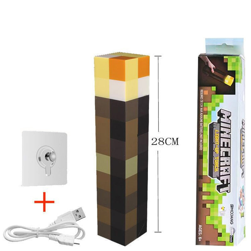 Luminária Geek Minecraft Tocha Brownstone Led 28CM Recarregável USB