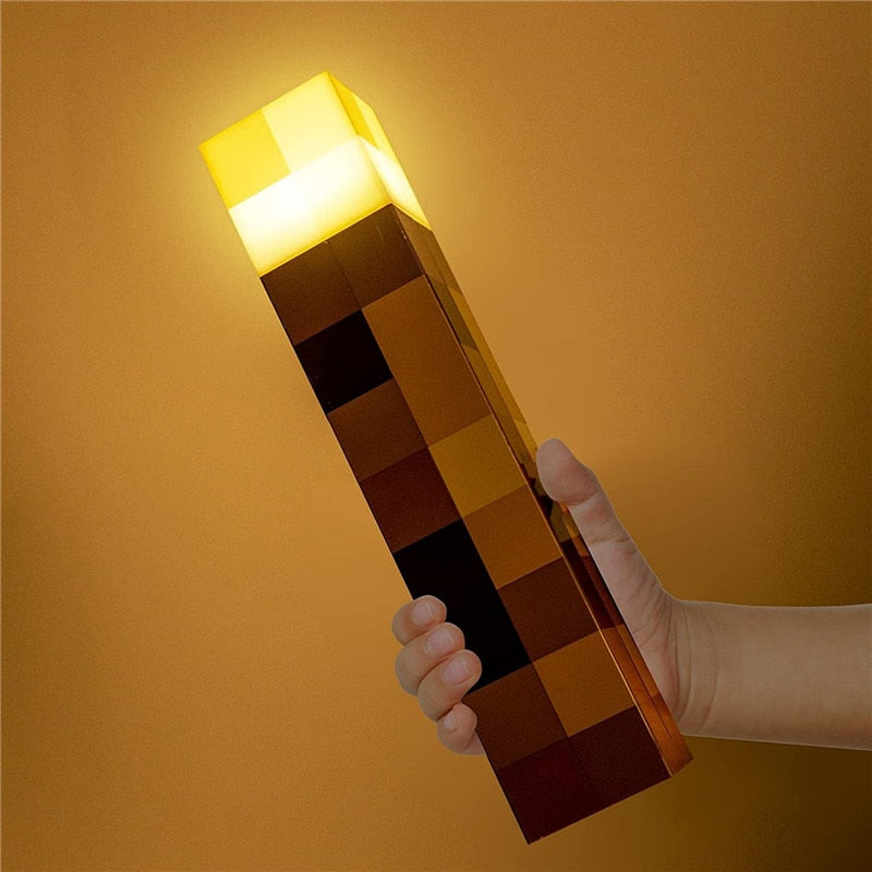 Luminária Geek Minecraft Tocha Brownstone Led 28CM Recarregável USB
