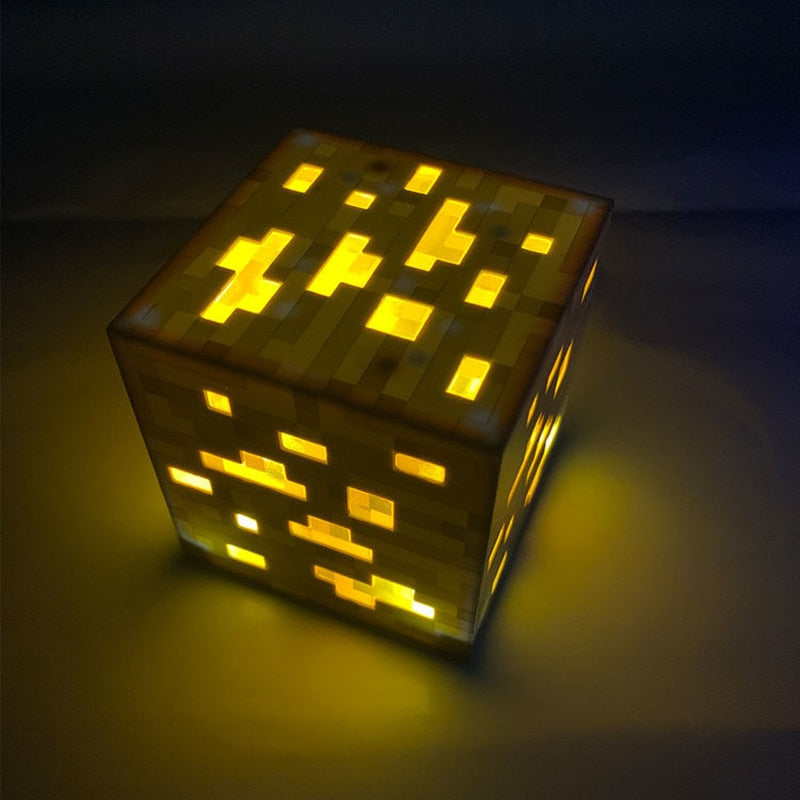 Luminária Geek Minecraft Tocha Brownstone Led 28CM Recarregável USB