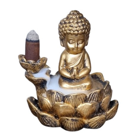 Incensário Cascata Buda na Pedra Meditando Zen Decoração em Resina