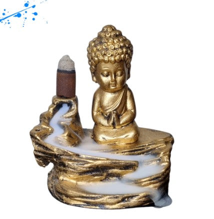 Incensário Cascata Buda na Pedra Meditando Zen Decoração em Resina
