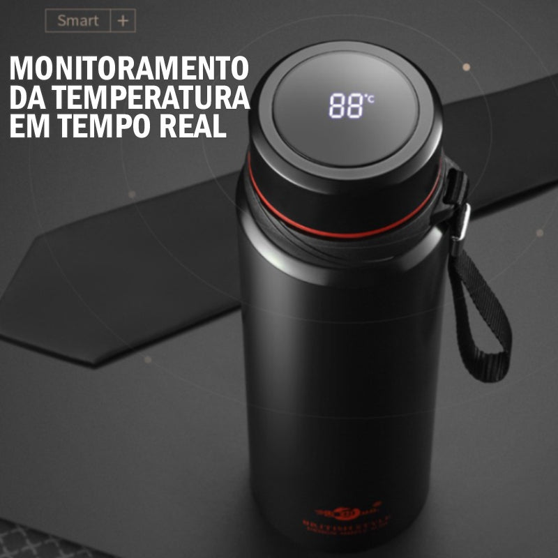 Garrafa Térmica a Vácuo em Aço Inoxidável com Chip Inteligente de Temperatura Led Smart de 800ml a 1800ml
