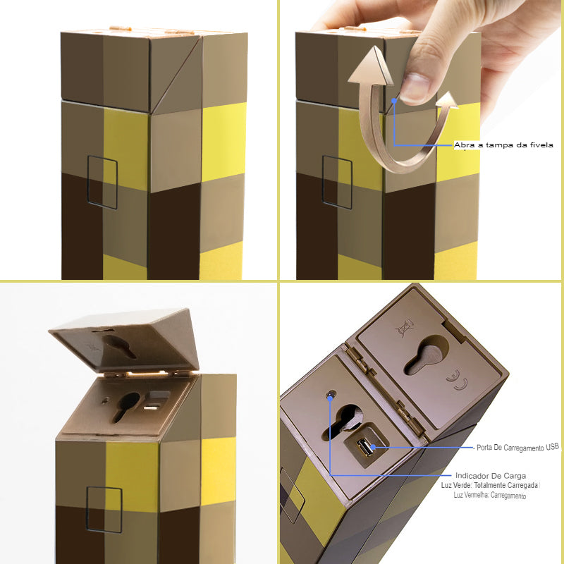 Luminária Geek Minecraft Tocha Brownstone Led 28CM Recarregável USB
