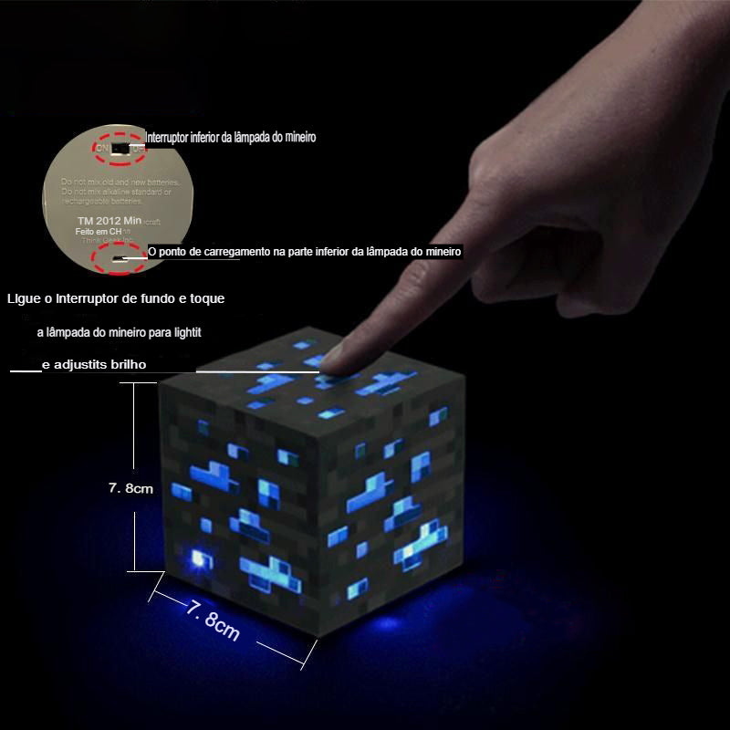 Luminária Geek Minecraft Tocha Brownstone Led 28CM Recarregável USB
