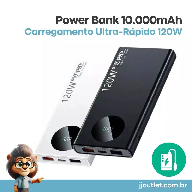 Power Bank 10.000mAh Carregamento Ultra-Rápido 120w com Display LCD