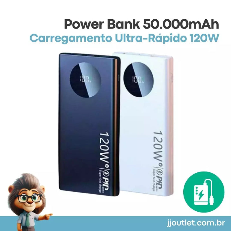 Power Bank 50.000mAh Carregamento Ultra-Rápido 120w com Display LCD