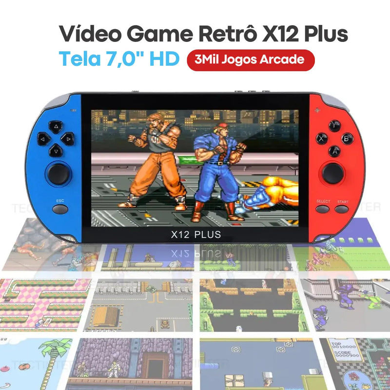 Video Game Retrô X12 Plus Tela 7" HD 3mil Jogos Clássicos