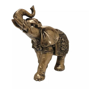 Estátua Escultura Elefante Indiano da Sorte e Fortuna 14cm com 2 Flores de Lótus