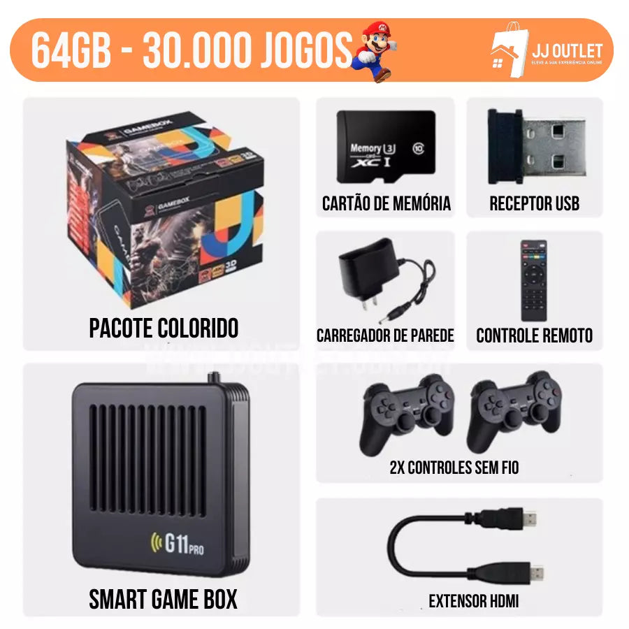 Video Game Stick Retrô HDMI 4K com 2 Controles sem Fio 10.000 Jogos  Integrados + Carregador