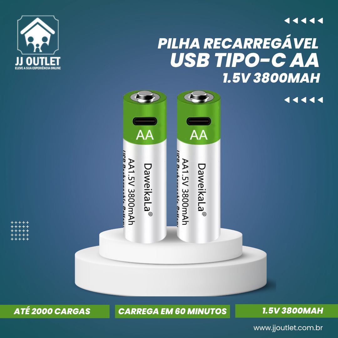 Pilha Recarregável USB Tipo-C AA 1.5V 3800mAh